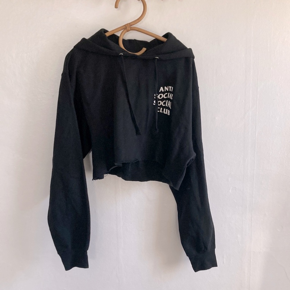 Cropped Black Anti Social Social Club Hoodie Sweatshirt Size Medium